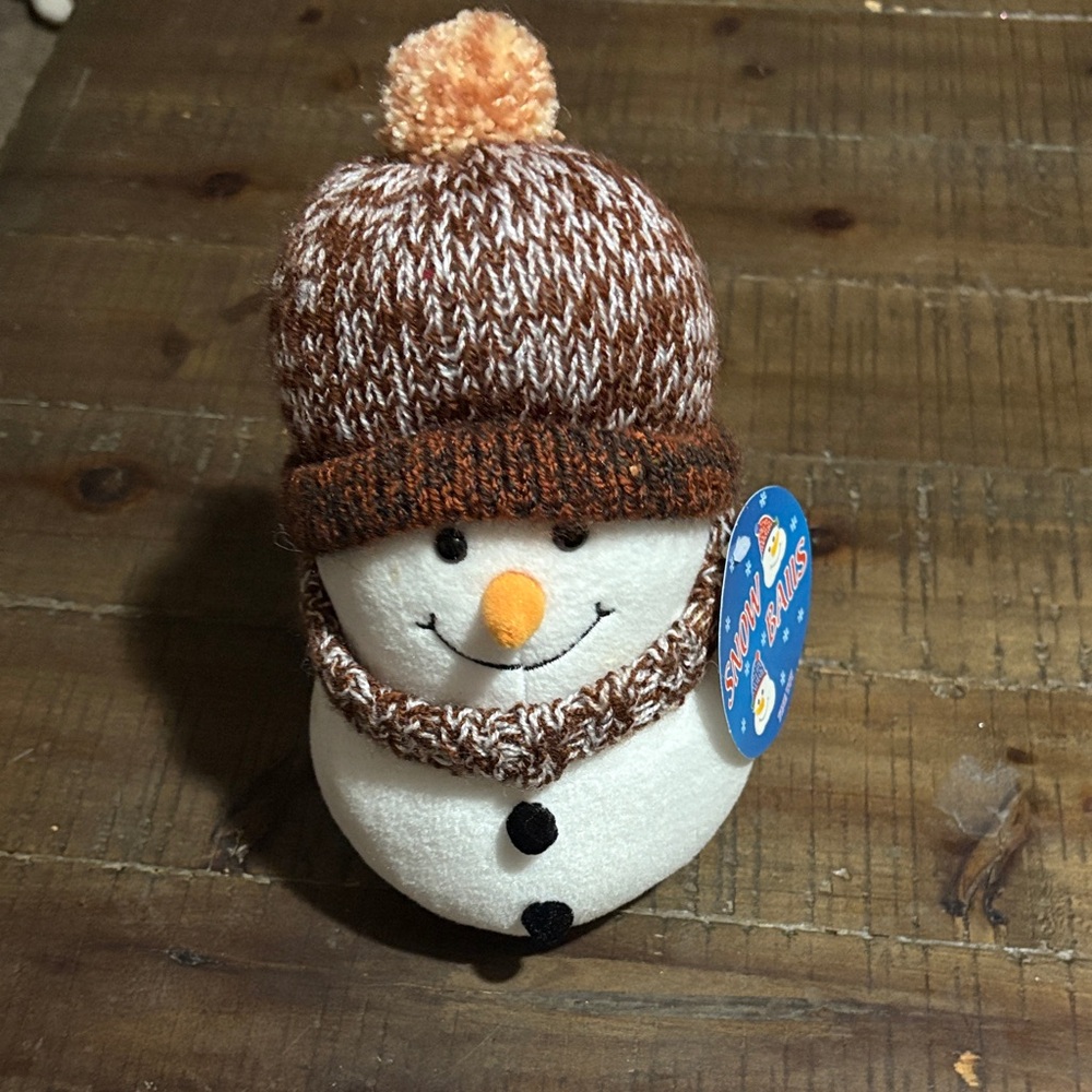 Cozy Snowman Holiday Decor with Brown Knit Hat - Snow Balls fine toys